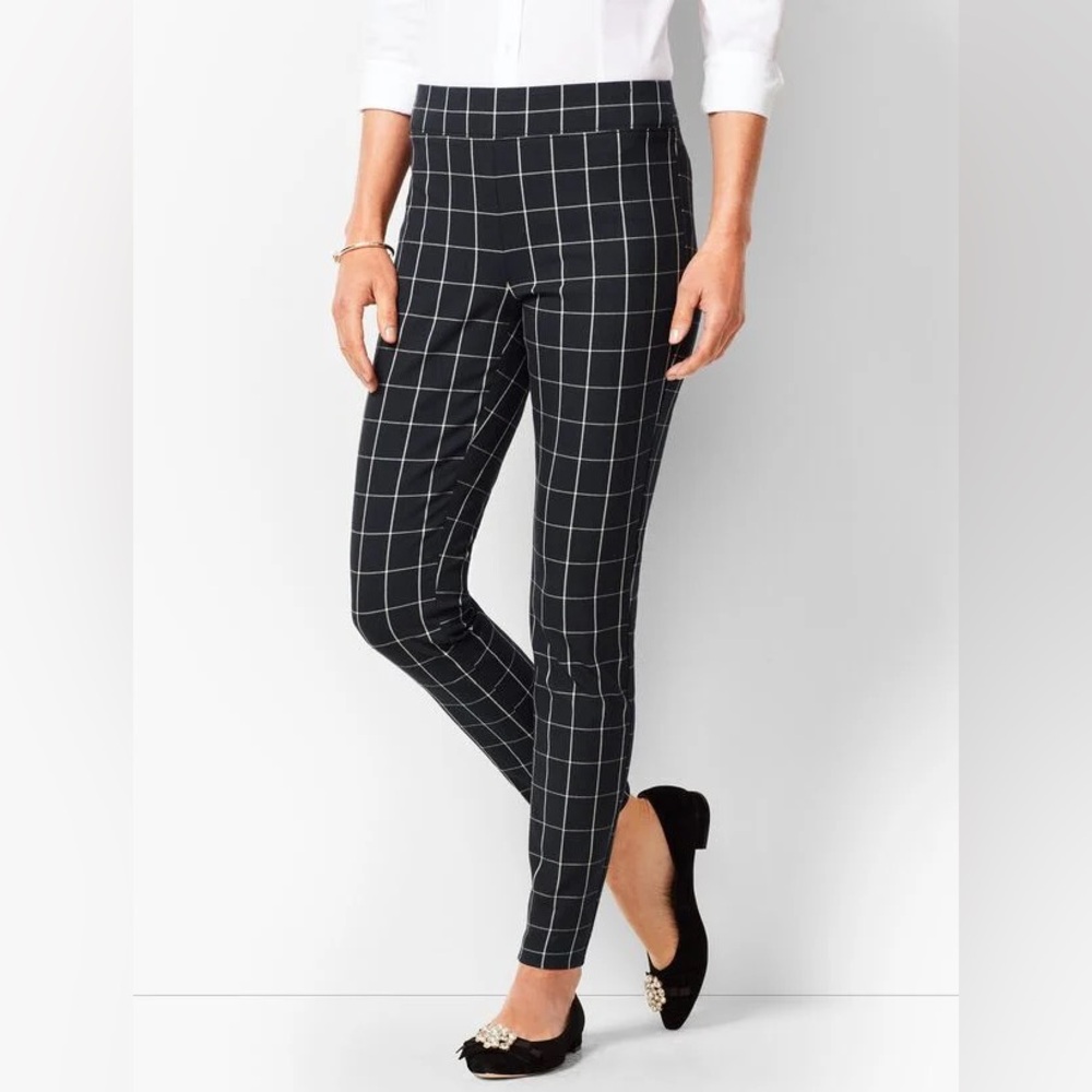 Talbots Bi-Stretch Pull On Skinny Ankle Pants Windowpane Black 16W Workwear‎